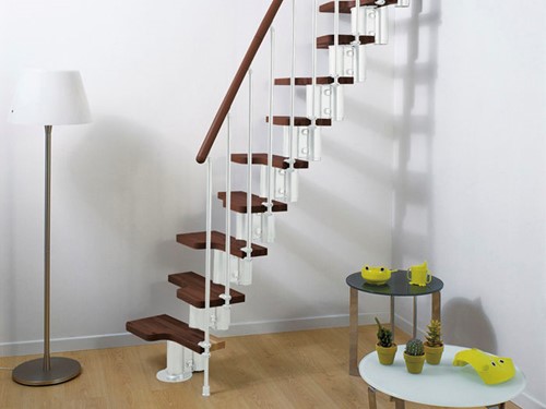 Escalier gain de place polyvalent Pixima acier blanc et bois d'hêtre foncé