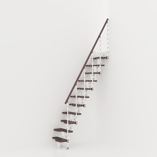 Escalier polyvalent Kya metal blanc et marche en hêtre foncé