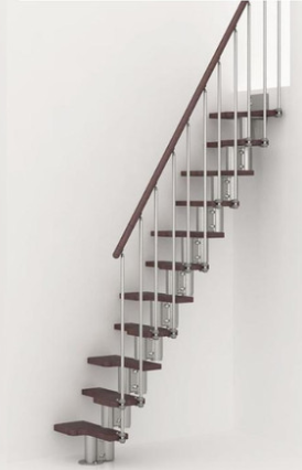 Escalier gain de place polyvalent Pixima acier chromé et bois d'hêtre foncé